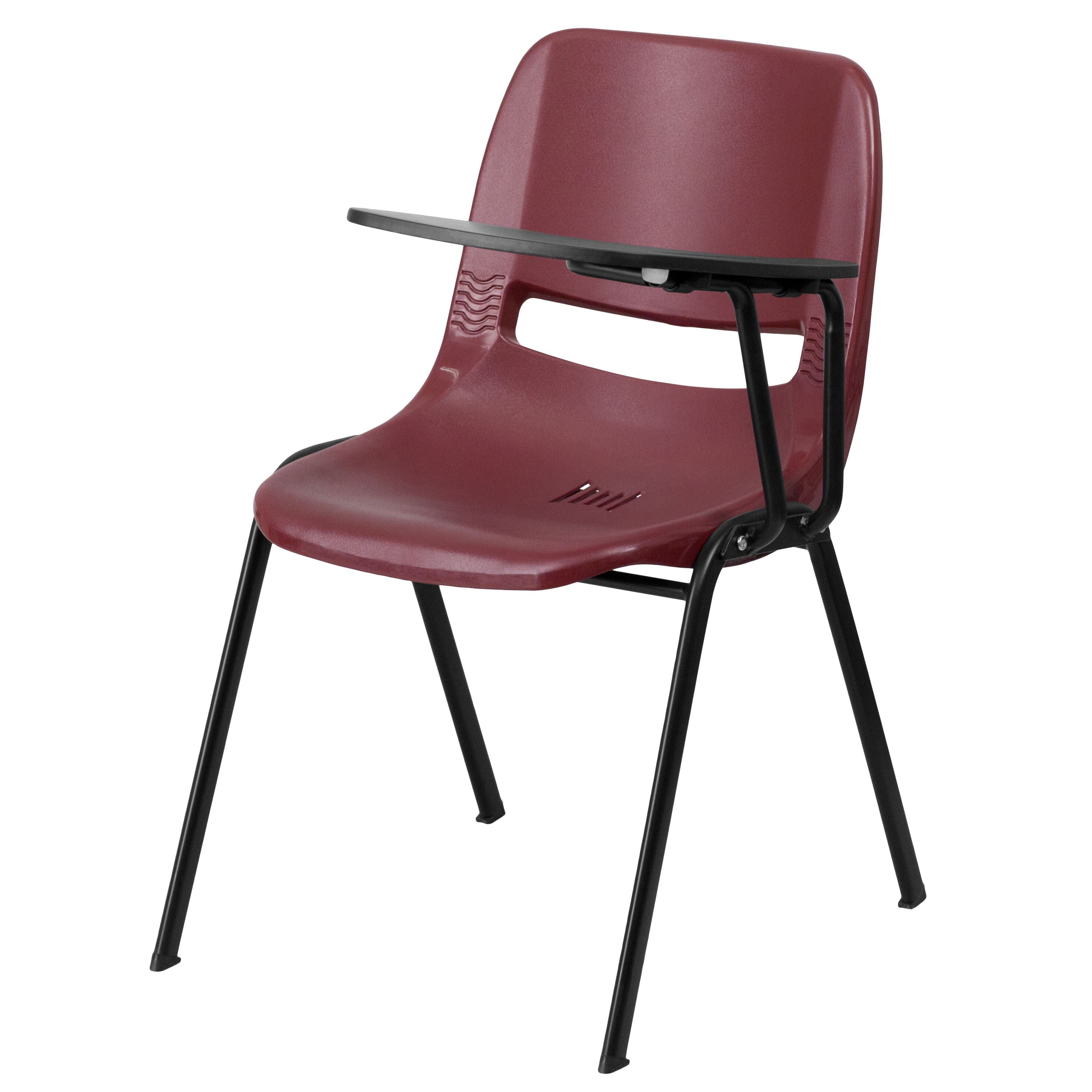 Emma + Oliver - Ergonomic Shell Chair with Left Handed Flip-Up Tablet - Tablet Arm Desk - Burgundy