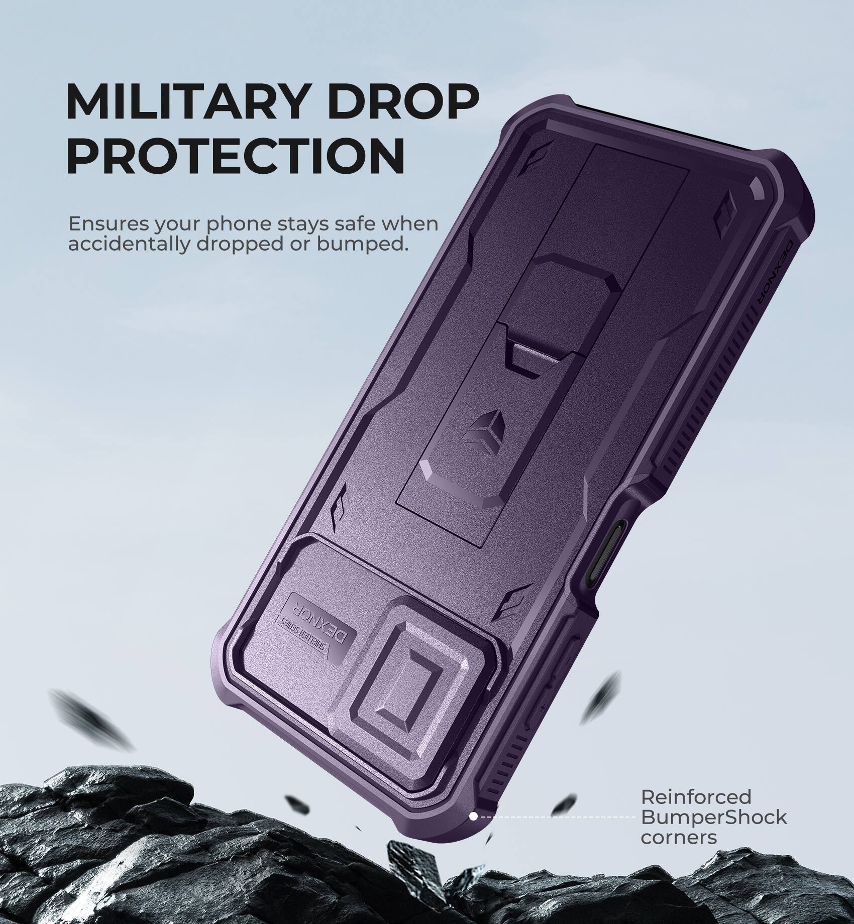 MILITARY DROP PROTECTION  
Ensures your phone stays safe when accidentally dropped or bumped.  

Reinforced BumperShock corners