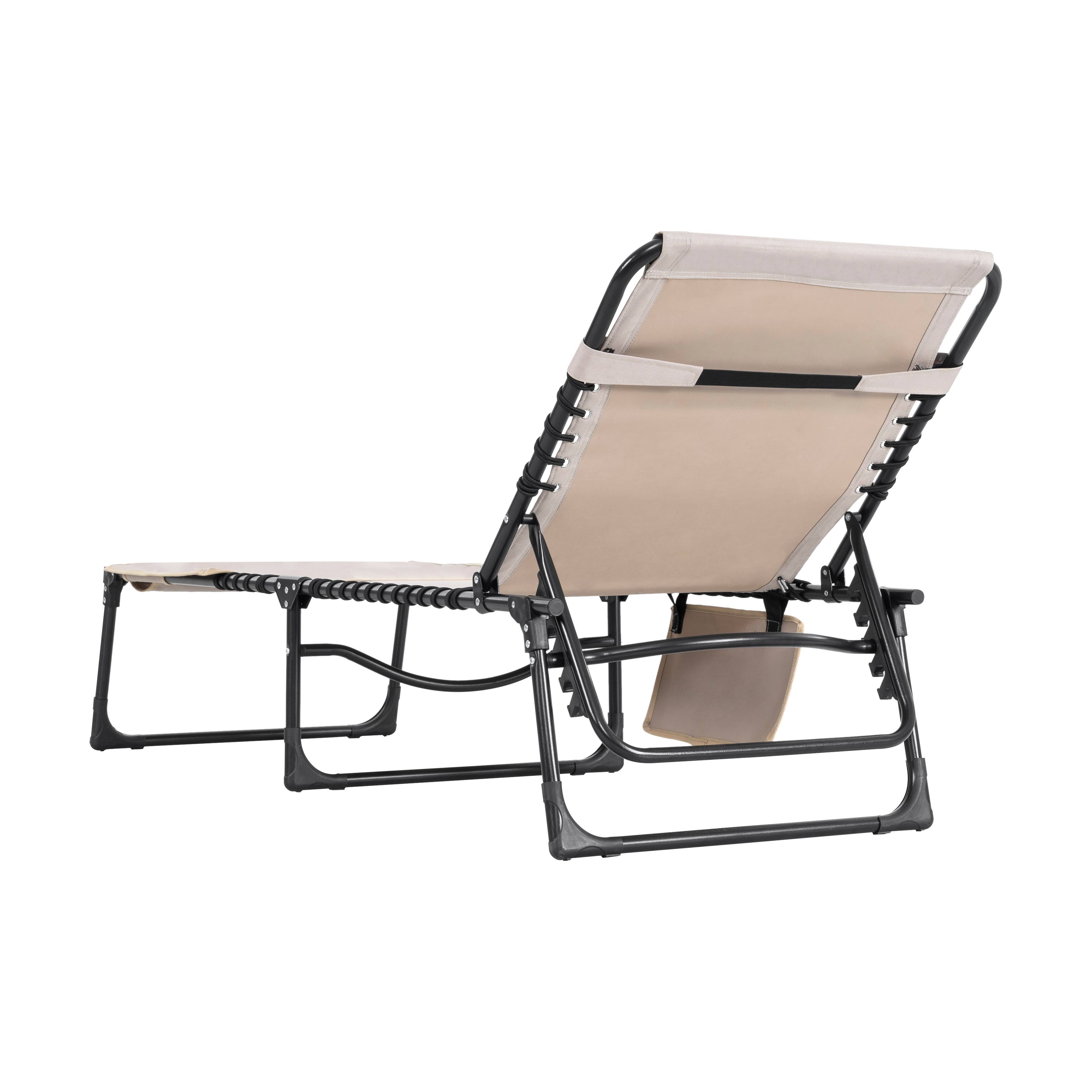 Back. Nuu Garden - Folding Chaise Lounge Chair, 5-Position Adjustable Recliner with Pillow and Face Hole - khaki and black.