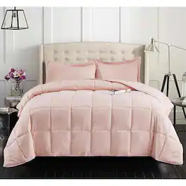 Hivvago - Twin Size 3 Piece Microfiber Reversible Comforter Set - Pink