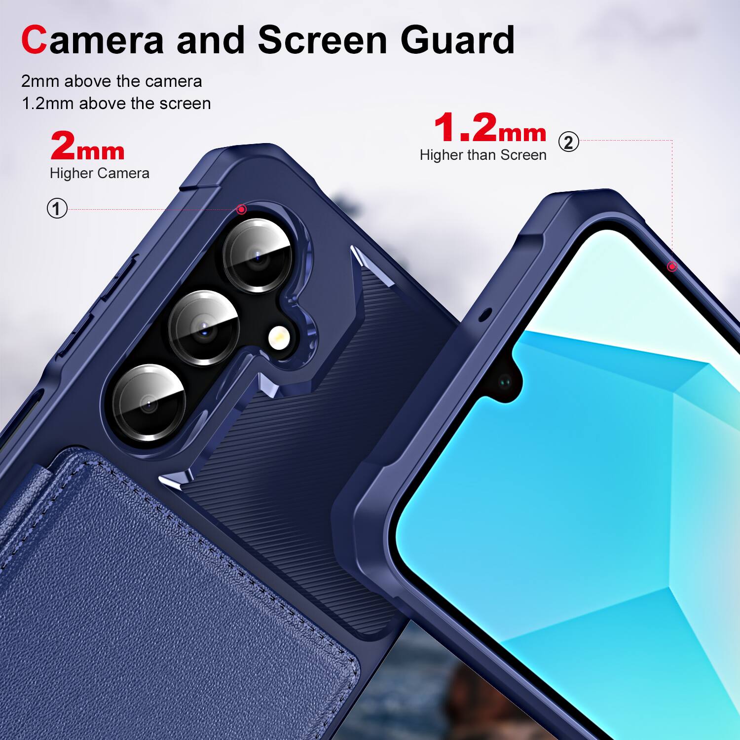 Camera and Screen Guard  
2mm above the camera  
1.2mm above the screen  
2mm  
1.2mm  
Higher than Screen  
Higher Camera