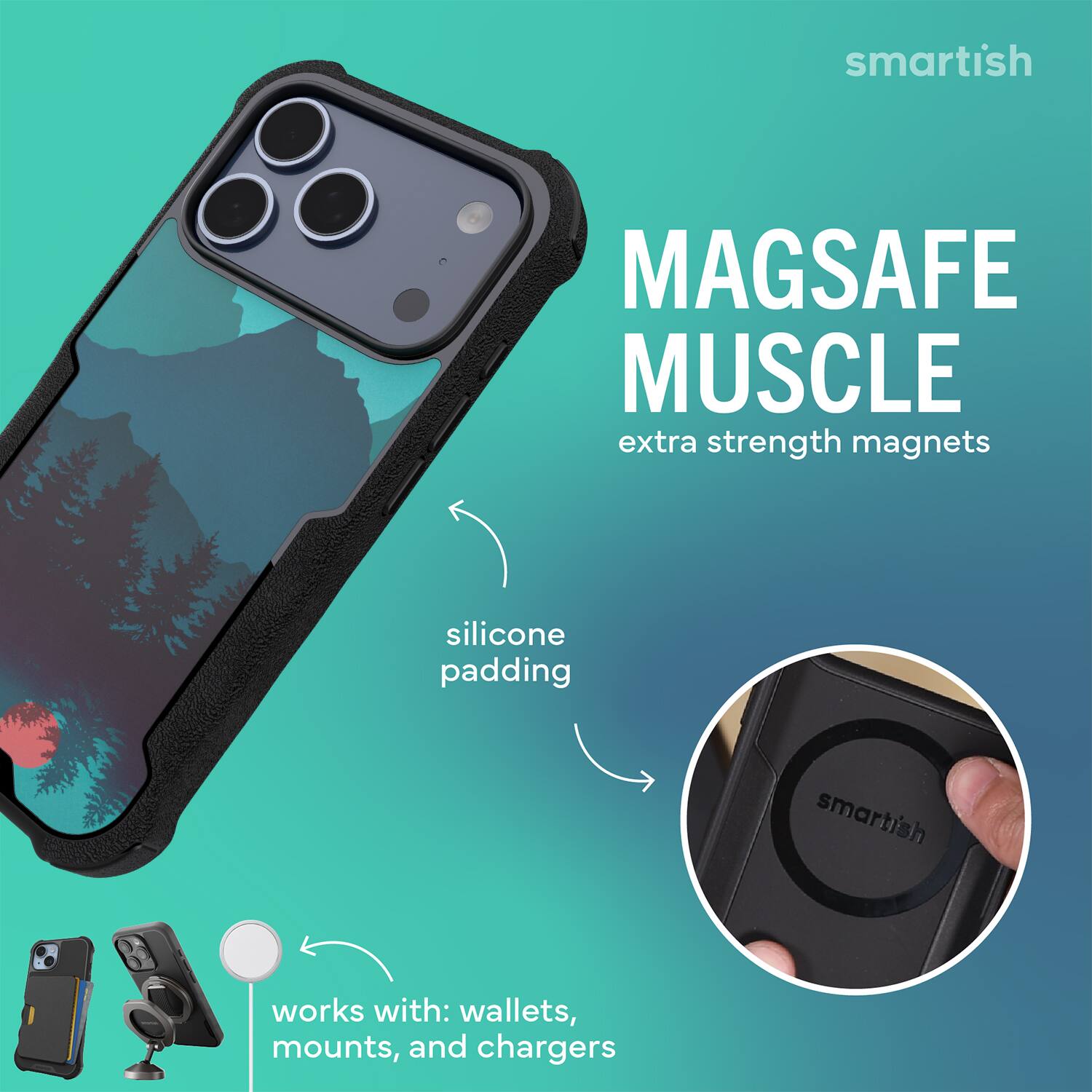 smartish MAGSAFE MUSCLE extra strength magnets silicone padding smartish works with: wallets, mounts, and chargers