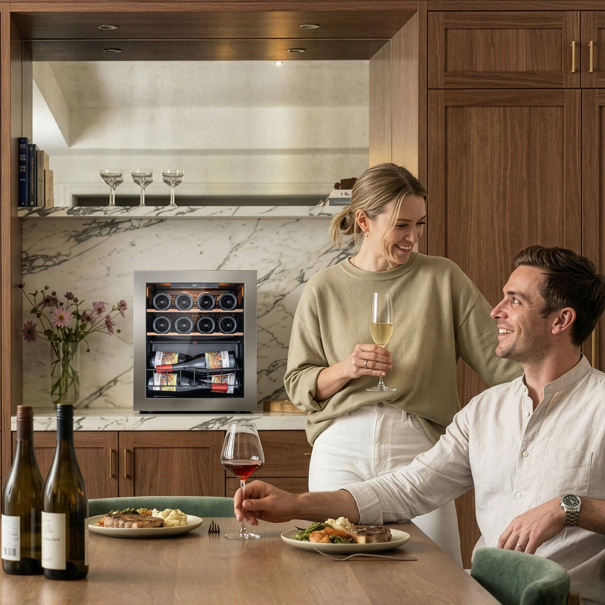 Alt View 6. Ca'Lefort - Wine Fridge 12 Bottle Mini Wine Cooler Refrigerator 3 color LED Freestanding Wine Cellar with Glass Door - black.