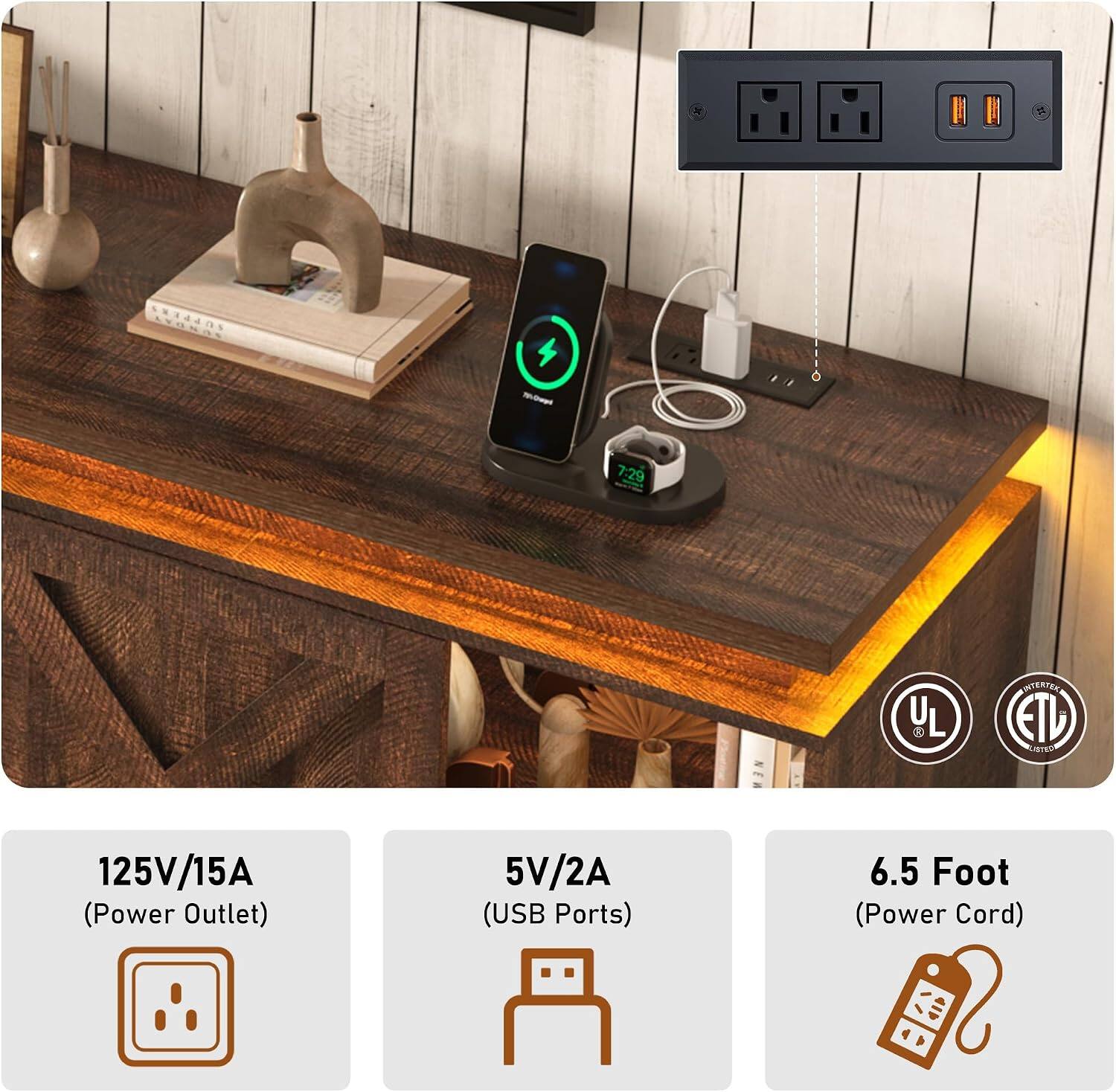 7:29  
UL  
INTERTEK ETL LISTED  
125V/15A (Power Outlet)  
5V/2A (USB Ports)  
6.5 Foot (Power Cord)