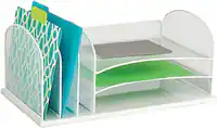 Front. Safco - Onyx 3 Horizontal, 3 Upright Section Desk Organizer - White.