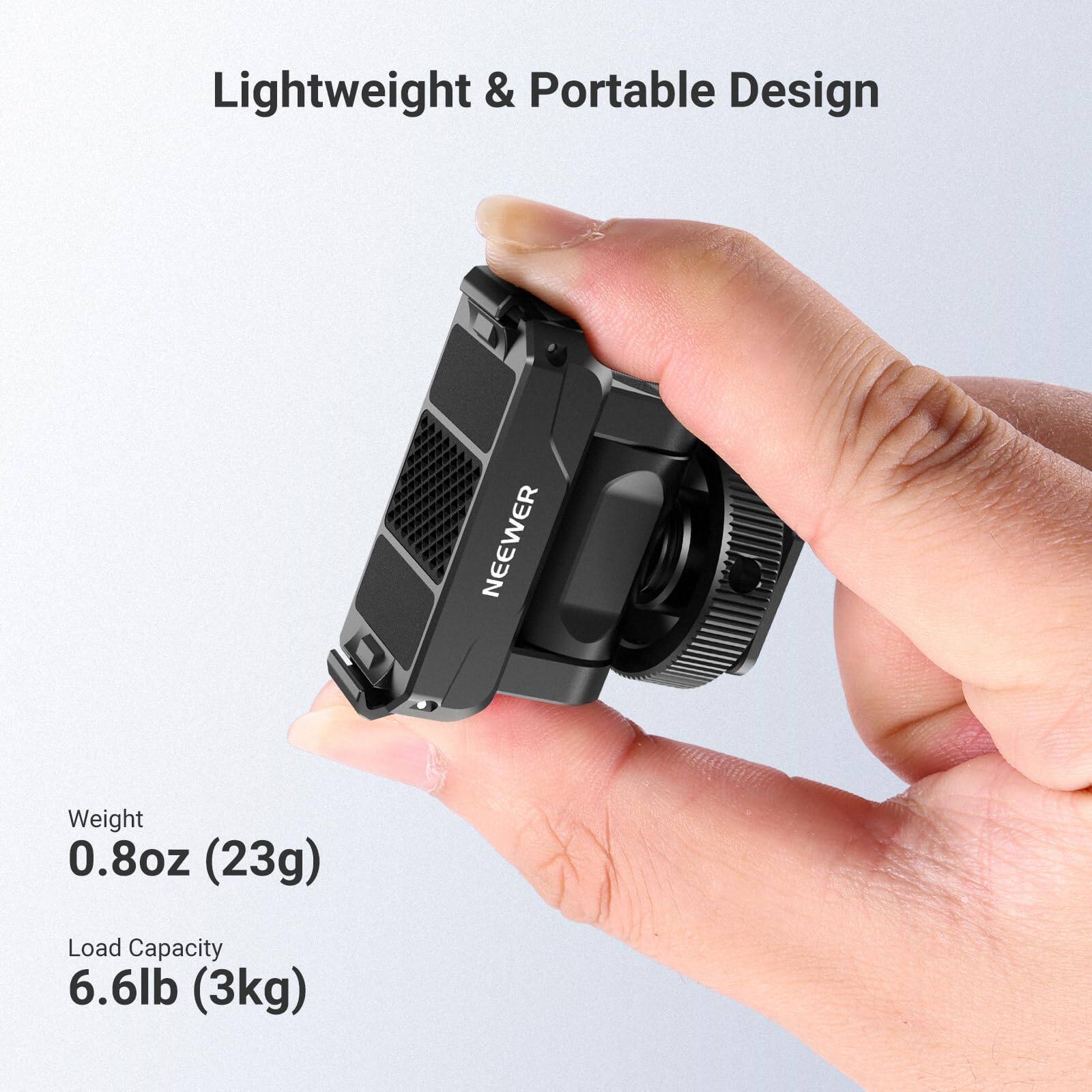 Lightweight & Portable Design

NEEWER

Weight: 0.8oz (23g)

Load Capacity: 6.6lb (3kg)