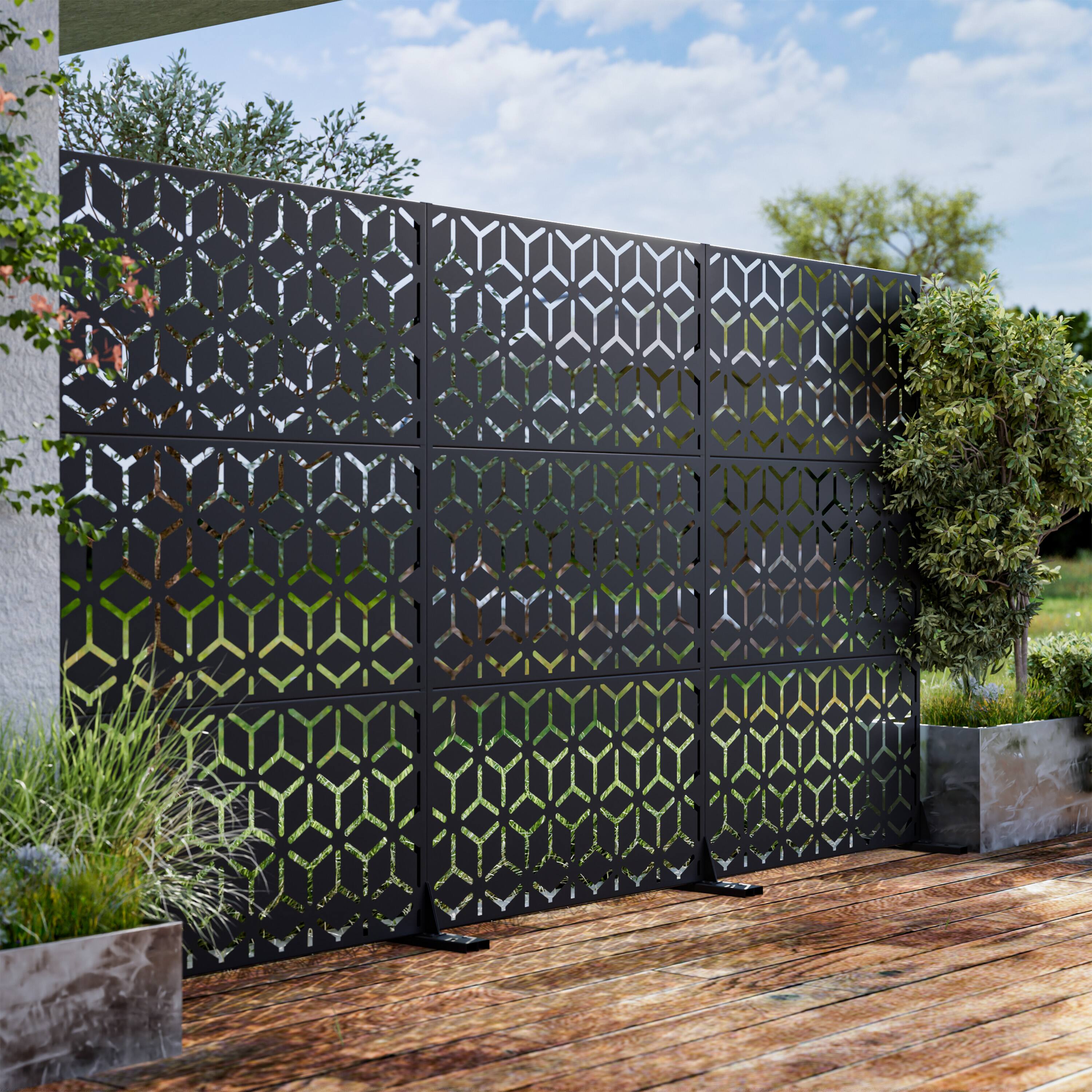 Alt View 3. PexFix - 72 in. x 47 in. Bob Pattern Metal Outdoor Privacy Screen & Panels, Freestanding Garden Divider Fence - Black.