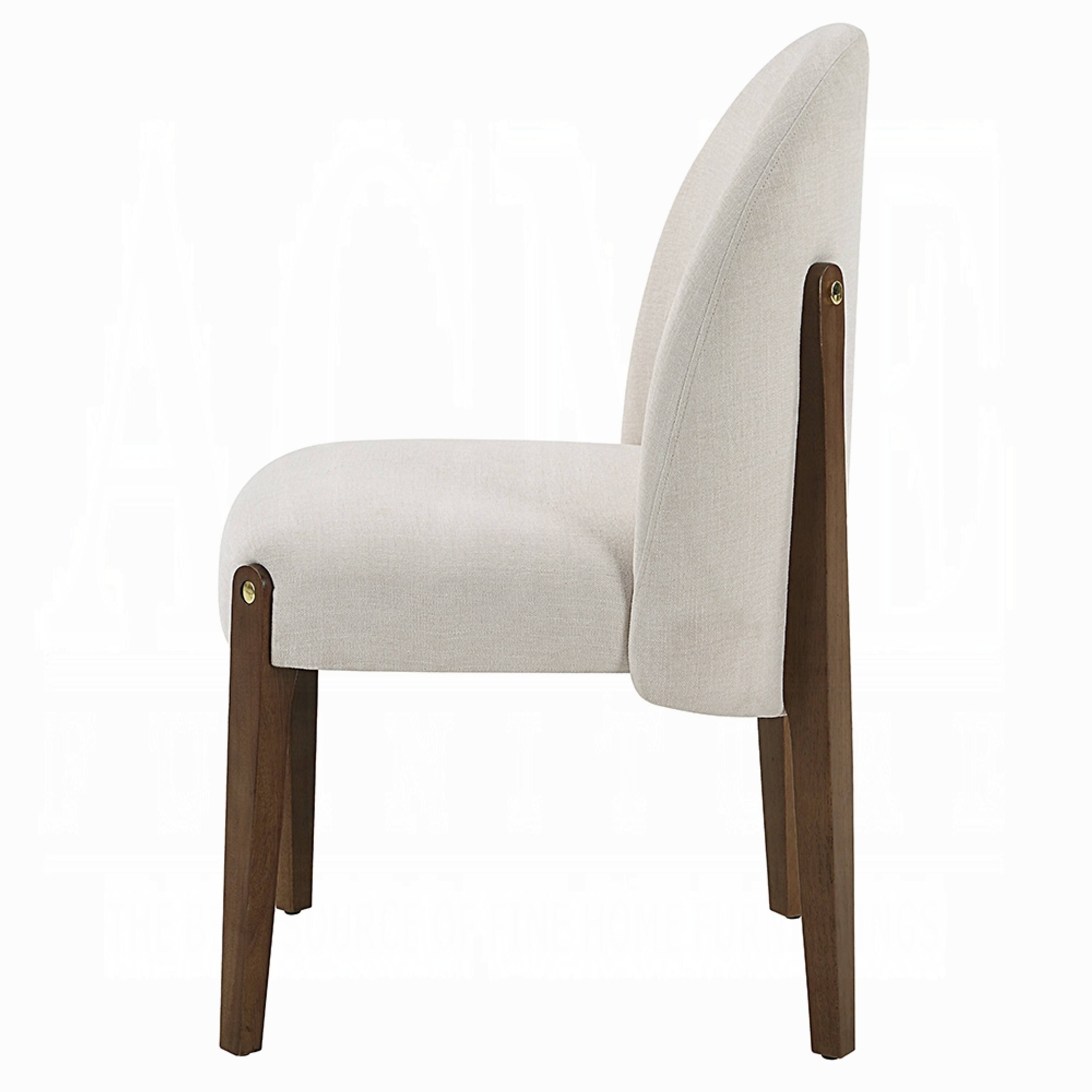 Alt View 3. Manhattan Lane - Gamo Set of 2 Side Dining Chair, Brown Rubberwood, Soft White Fabric - White, Oak Brown.