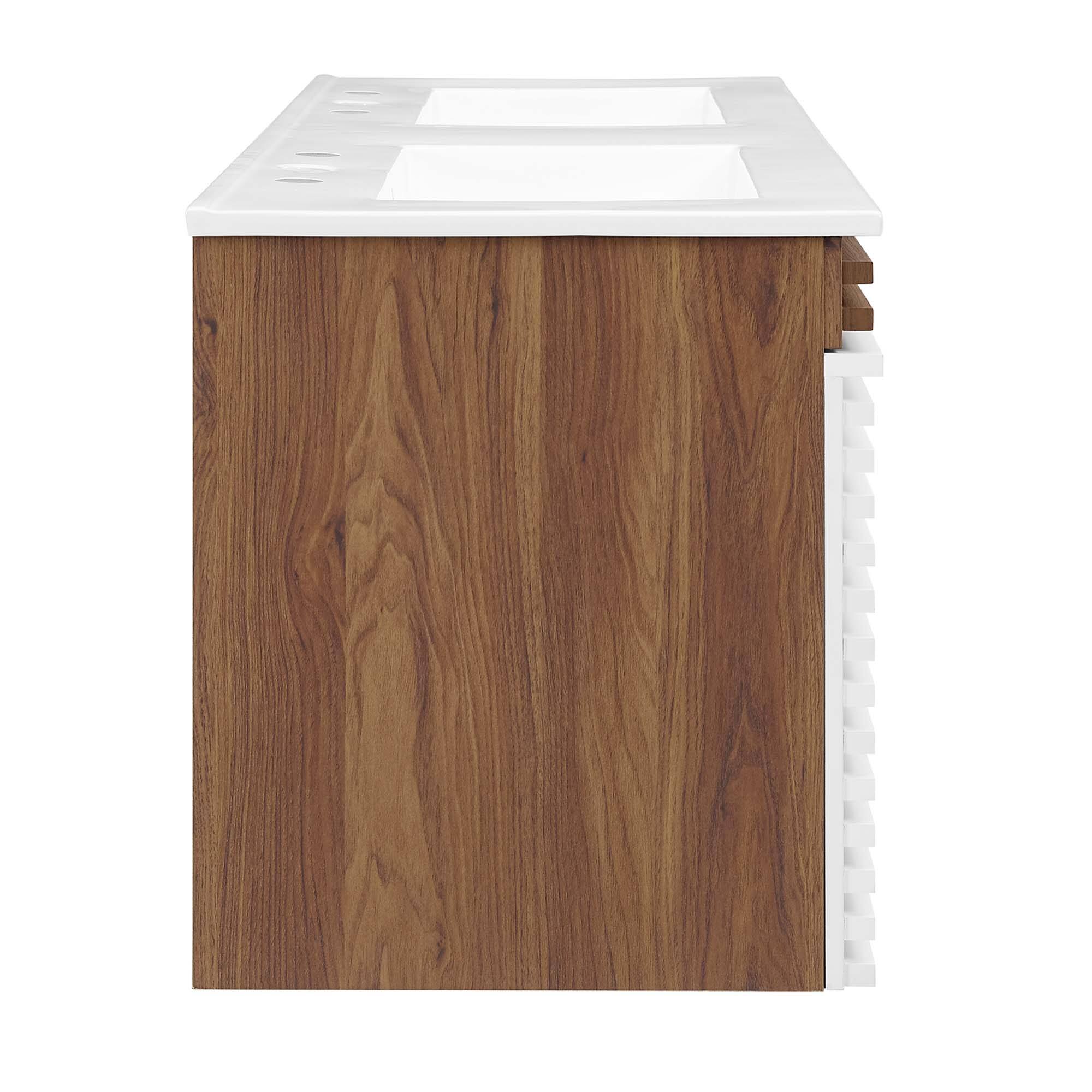 Alt View 1. Modway - Render 48" Wall-Mount Bathroom Vanity Basin Included by Modway - White Walnut White.