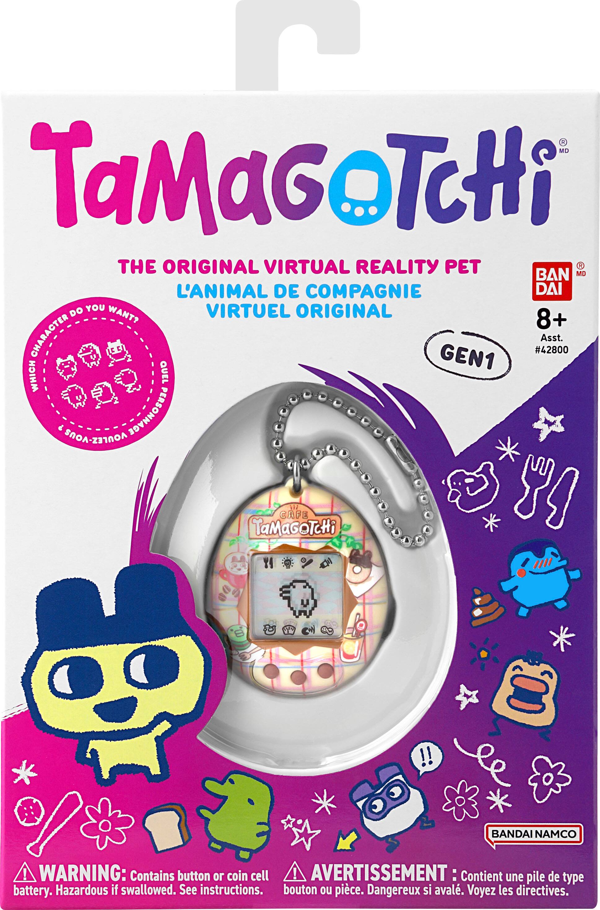 **Tamagotchi**

**The Original Virtual Reality Pet**  
**L'Animal de Compagnie Virtuel Original**

**Gen 1**

**8+**  
**Asst. #42800**

**Character Do You Want?**  
**Quel Personnage Voulez-vous?**

**Warning: Contains button or coin cell battery. Hazardous if swallowed. See instructions.**  
**Avertissement: Contient une pile de type bouton ou pièce. Dangereux si avalé. Voyez les directives.**

**Ban Dai**  
**Bandai Namco**