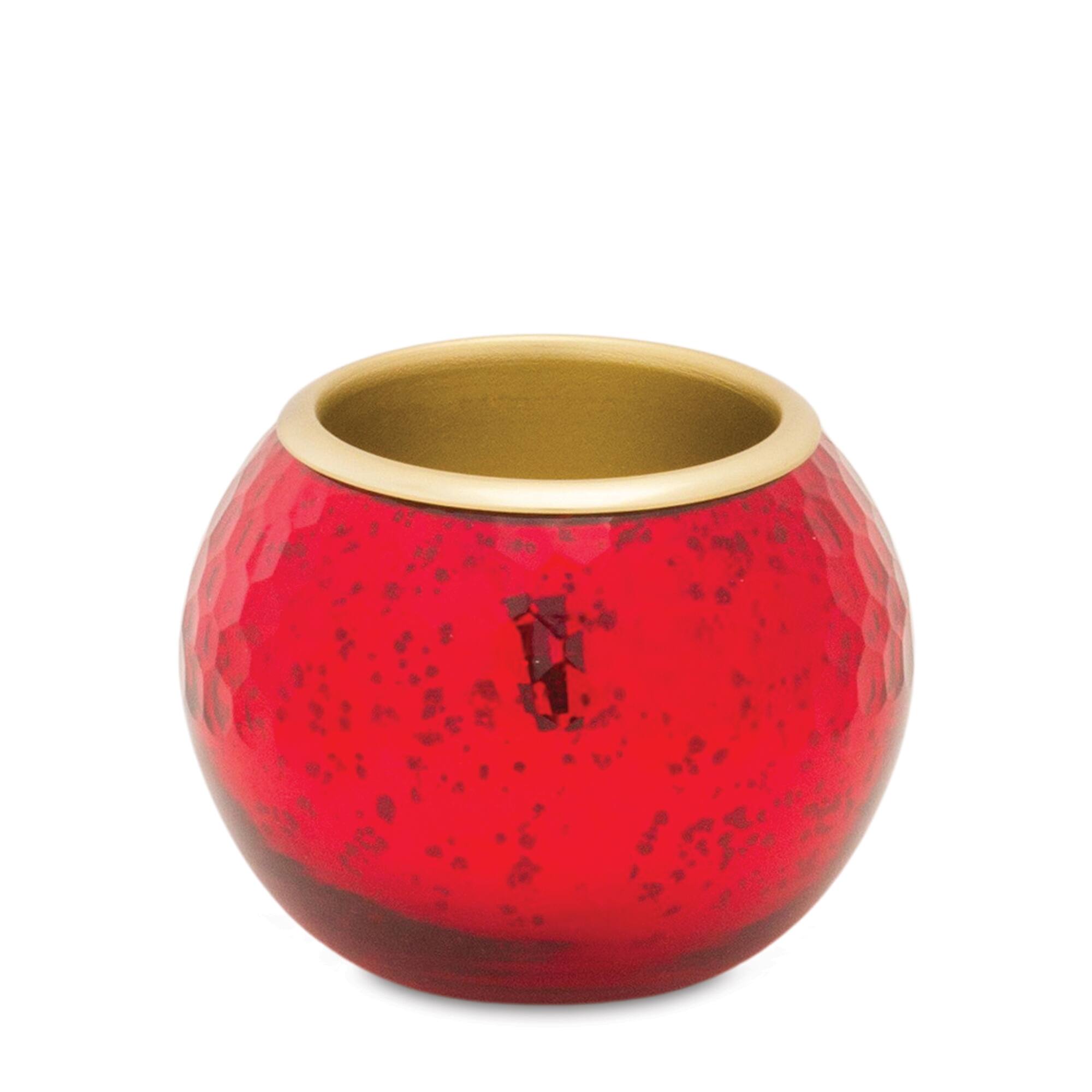 Left. BreeBe - Round Mercury Glass Votive Holder with Metal Insert (Set of 2) - Red, Gold.