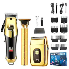 GlowWise - Electric Clipper Piece Set, Electric Hair Clipper Kit Professiona Stylish Design for Precise Cutting Perfect Shave - Gold