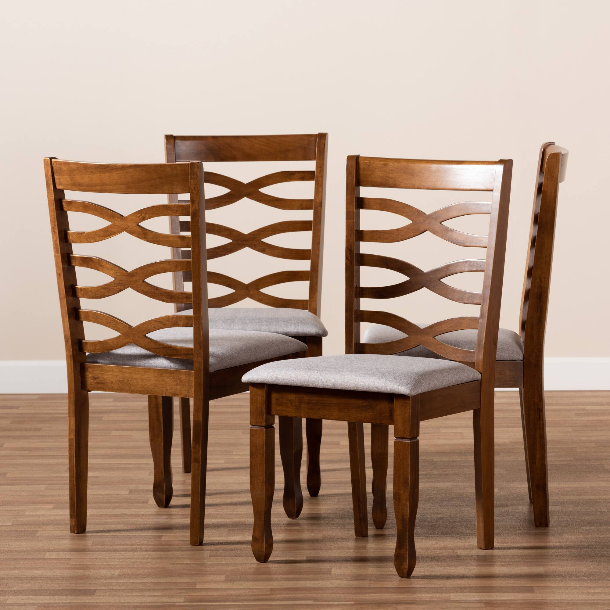 Alt View 2. Baxton Studio - Elijah Modern Fabric Upholstered and Finished Wood 4-Piece Dining Chair Set - Grey/Walnut.