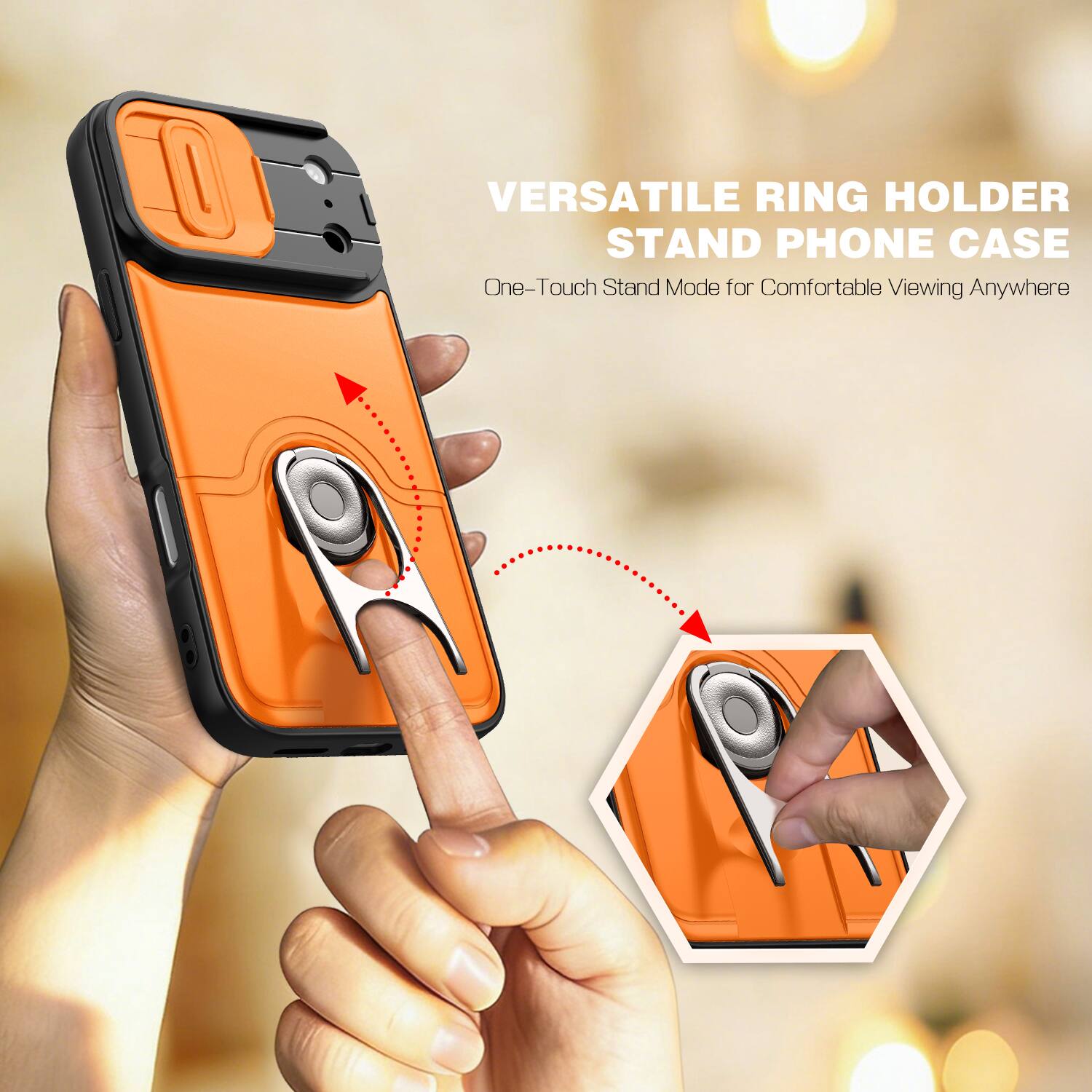 VERSATILE RING HOLDER STAND PHONE CASE  
One-Touch Stand Mode for Comfortable Viewing Anywhere