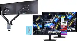 Samsung - Odyssey G7 (G70D) 32" 4K UHD Monitor, HDMI, (LS32DG702ENXZA) 2 Pack w/DKZ Hub & ErgoFlexy Dual Mount Arm - Black