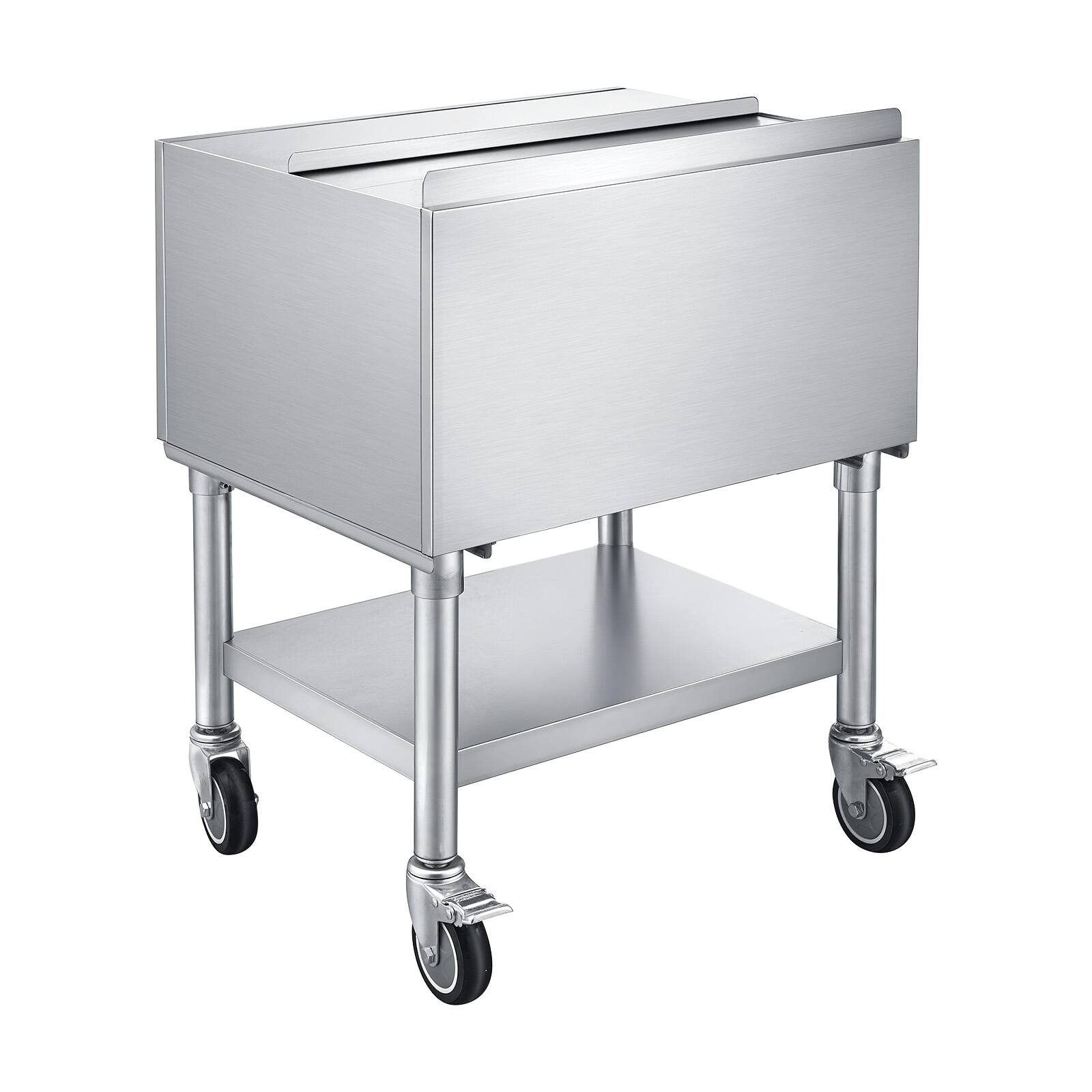 Alt View 5. VEVOR - Commercial Ice Bin, 65.1 Qt Max Capacity, 24 x 19 x 35 Inch Stainless Steel Ice Chest with Sliding Lid and Bottle - Silver.