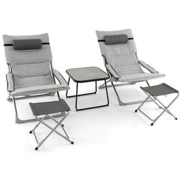 Boyel Living - 5Piece Patio Sling Chair Set Folding Lounge Chairs with Footrests and Coffee Table 37-in L x 31.5-in W x 24.5-in H - Gray