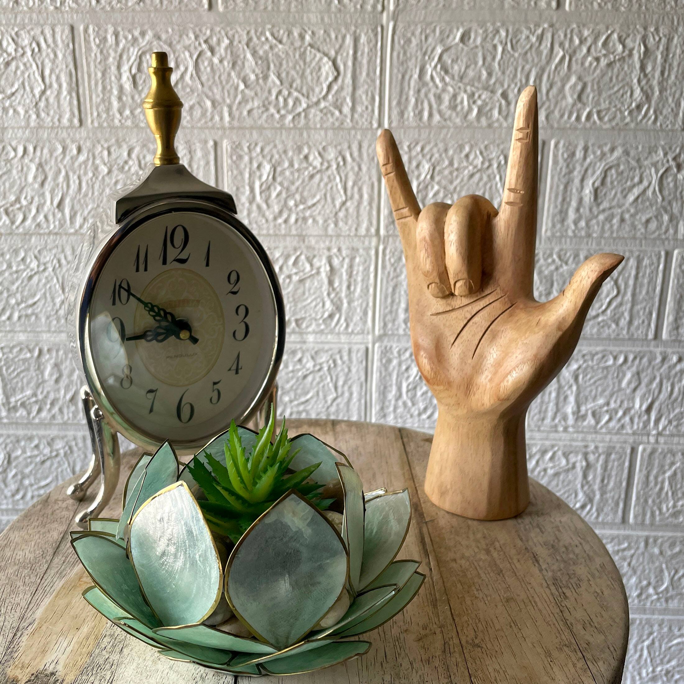 Alt View 3. Zeckos - Carved Wood ASL I Love You Hand Gesture Statue 8.5 Inch Tabletop Sculpture - Brown.