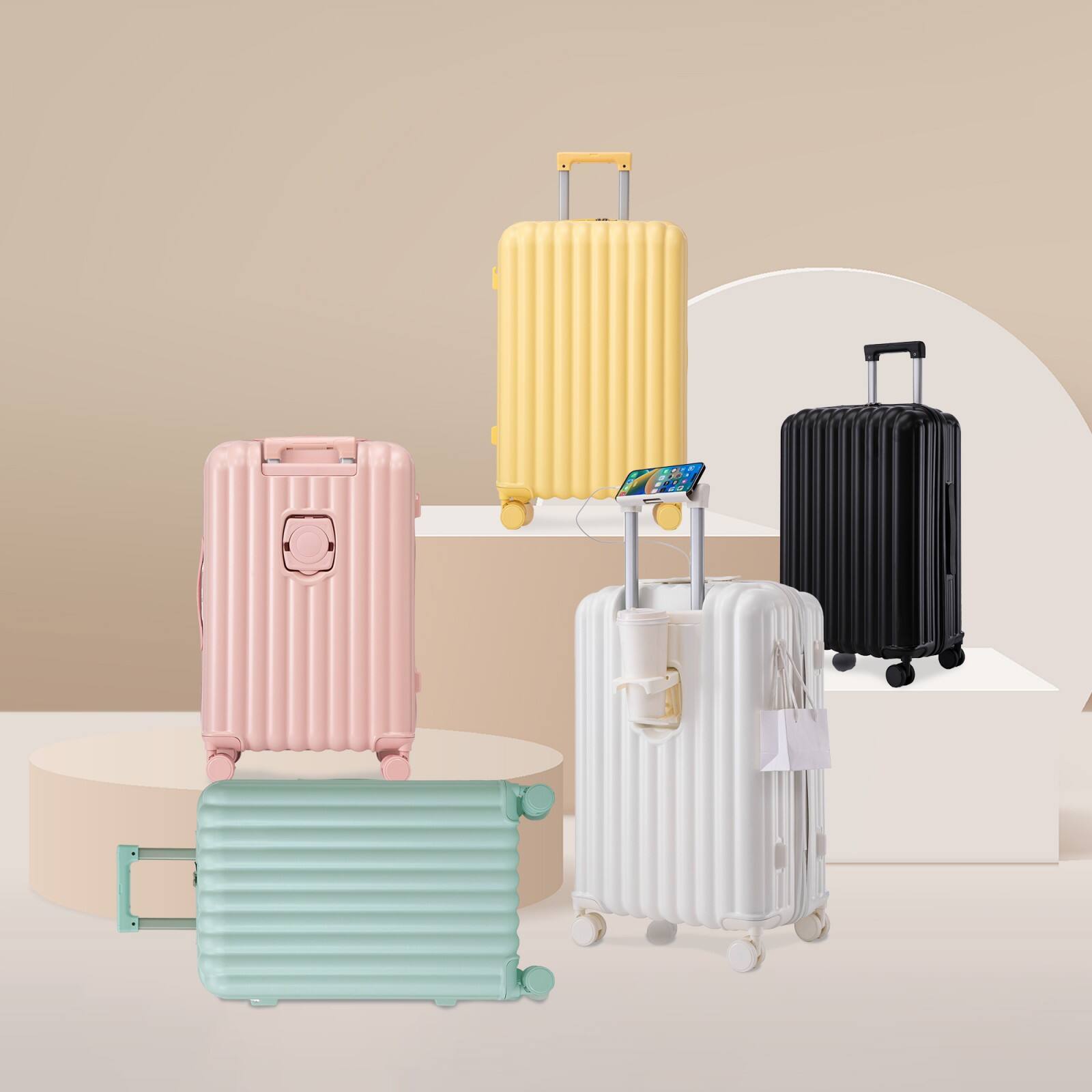 Alt View 10. Ecooso - 20"/24"/28" 3 pcs/set in ABS Spinner Wheel Luggage, Carry on Suitcase, with Cup Holder & USB Port & Phone Holder - Yellow.