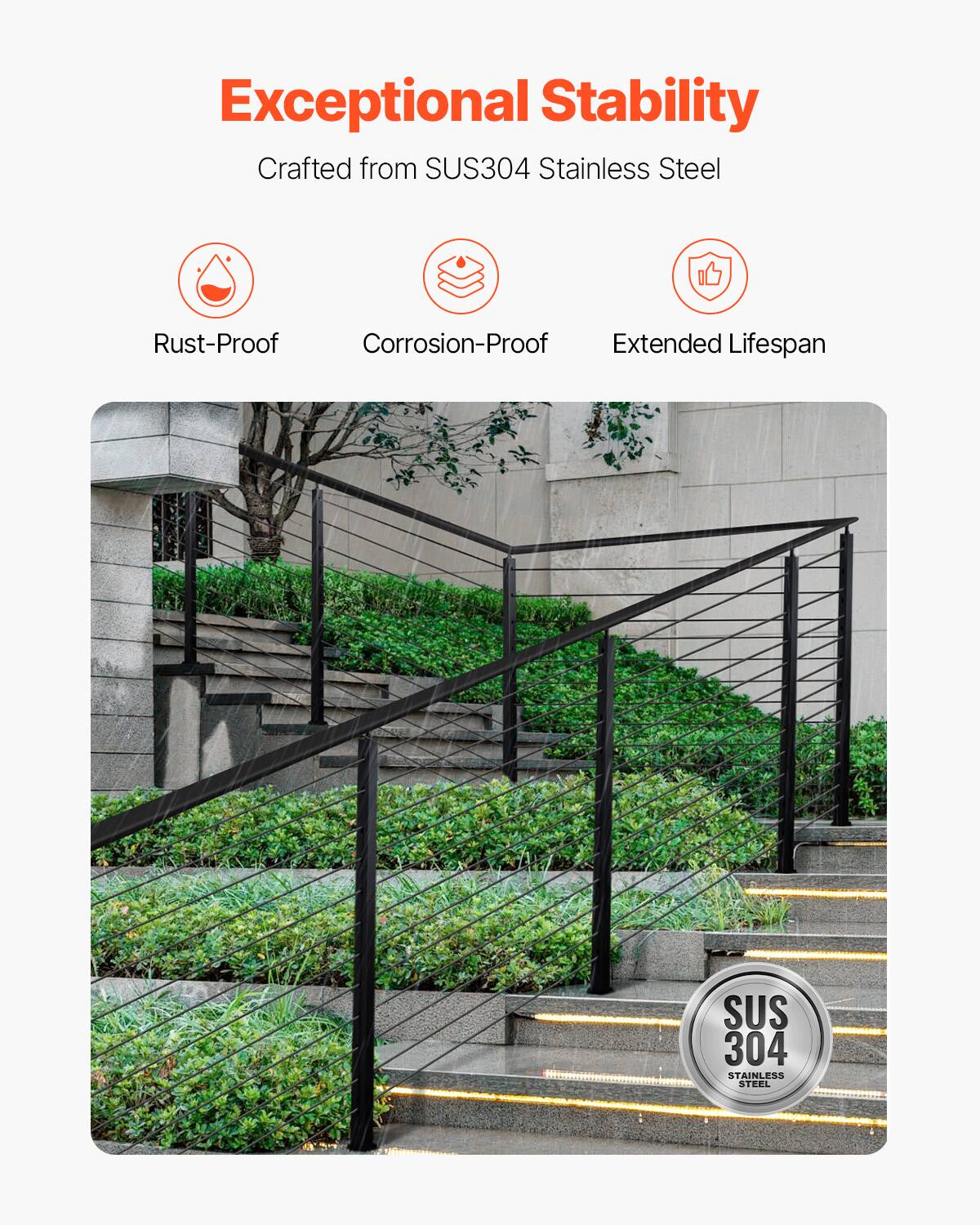 Exceptional Stability  
Crafted from SUS304 Stainless Steel  

- Rust-Proof  
- Corrosion-Proof  
- Extended Lifespan  

SUS 304 Stainless Steel