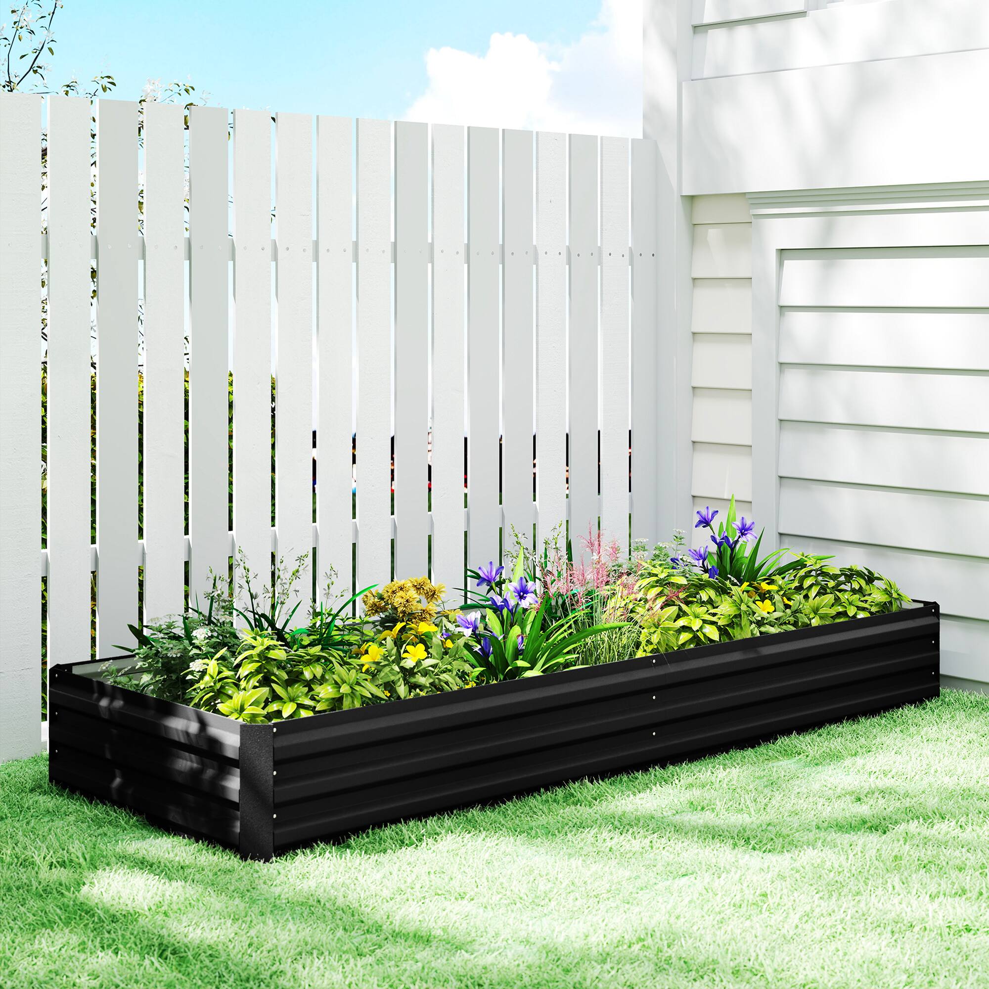 Alt View 1. Outsunny - x 36" x 12" Galvanized Raised Garden Bed, Easy DIY and Cleaning for Growing Flowers, Herbs - Black.