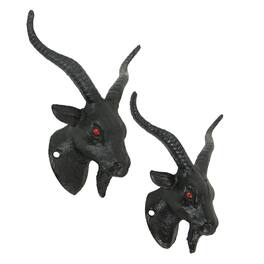 Zeckos - Set of 2 Cast Iron Baphomet Wall Hooks - 6 inch Coat and Towel Racks - Black