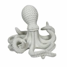 Fancy That - Wicker Look Resin Octopus Statue 13 Inch Coastal Tabletop Decor - White