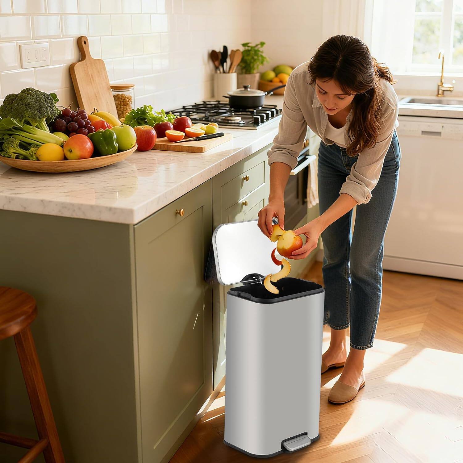 Alt View 2. Acekool - 13.2 Gallon Commercial Stainless Steel Trash Can with Soft-Close Lid, Foot Pedal & Removable Bucket, Silver - Silver.