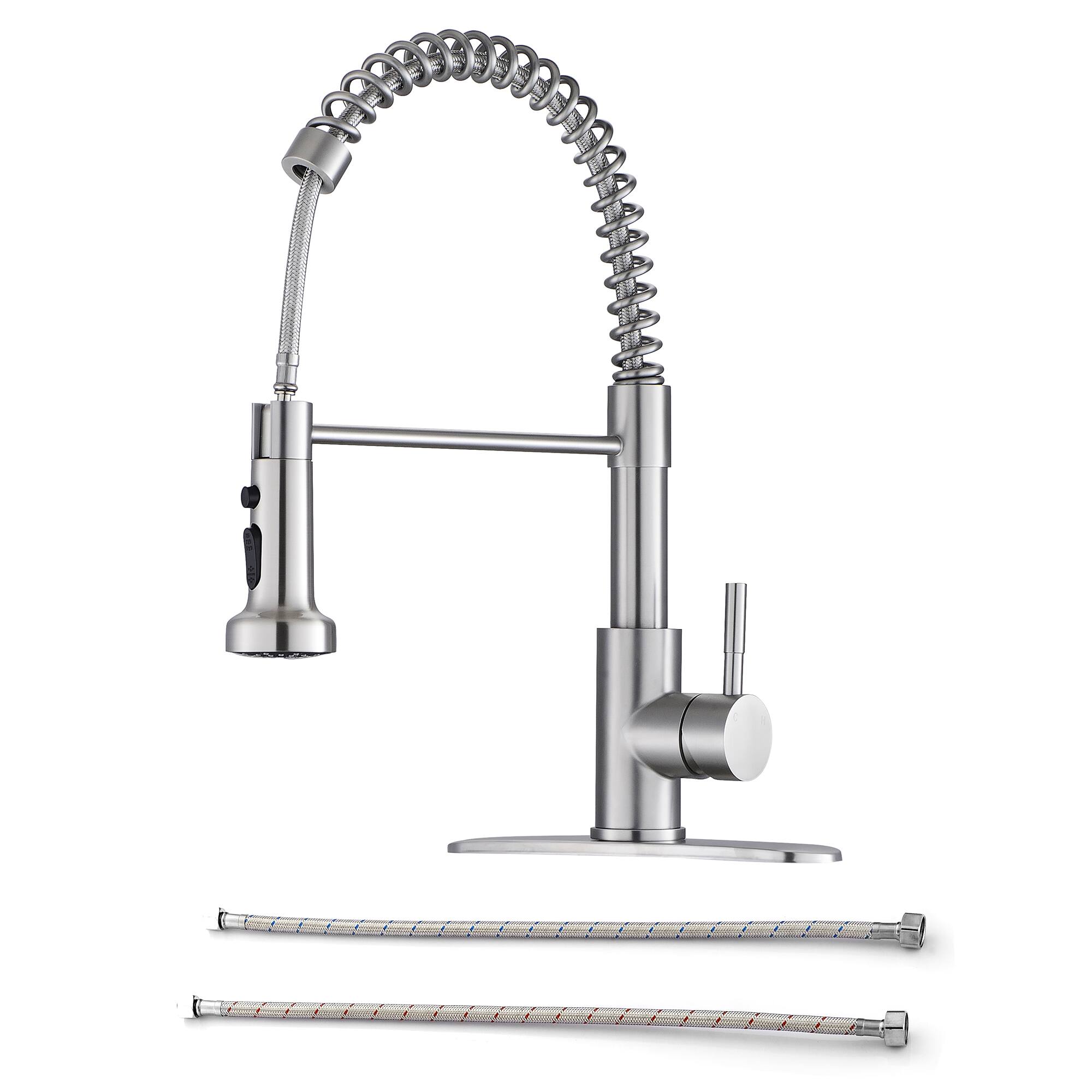 Angle. Siljoy - Kitchen Faucet with Pull-Down Spray head in Brushed Nickel Finish, Stainless Steel - Brushed Nickel.