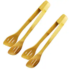 Giantpower - 12 inch Natural Bamboo Kitchen Cooking & Serving Tongs 2 pack for BBQ, Grilling, Salad & Pasta