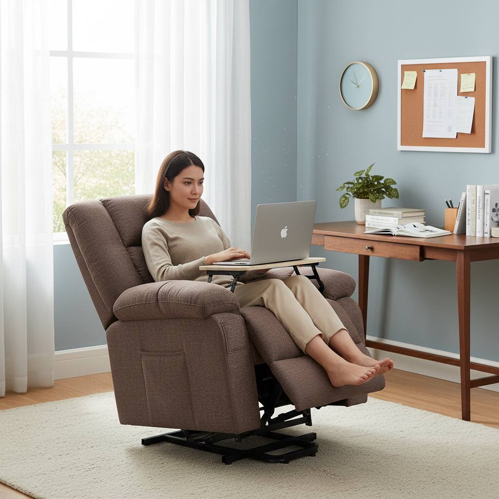 Alt View 5. AOITUN - Plush Power Lift Recliner Chair for Seniors, Brown Fabric Massage Lift Sofa with Remote, Living Room Furniture - Brown.