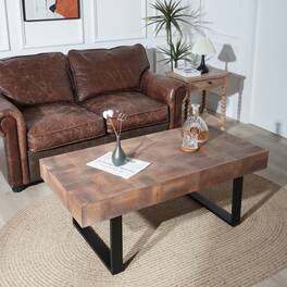 GOODSILO - Handcrafted Rustic Industrial Coffee Table with Metal Legs and Parquet-Style Wood Surface - Multi