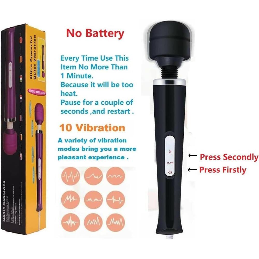 **No Battery**

Every Time Use This Item No More Than 1 Minute. Because it will be too heat. Pause for a couple of seconds, and restart.

**10 Vibration**

A variety of vibration modes bring you a more pleasant experience.

- Press Firstly
- Press Secondly