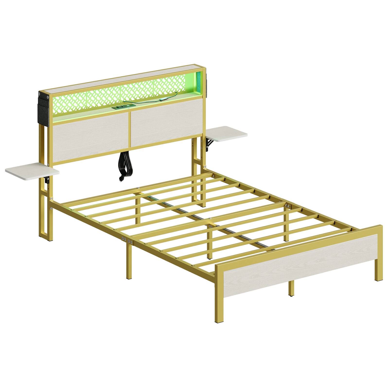 Alt View 11. Bestier - Bestier Full Bed Frame with Headboard Foldable Shelves LED Lighting Charging Station Non-Slip Metal - White.