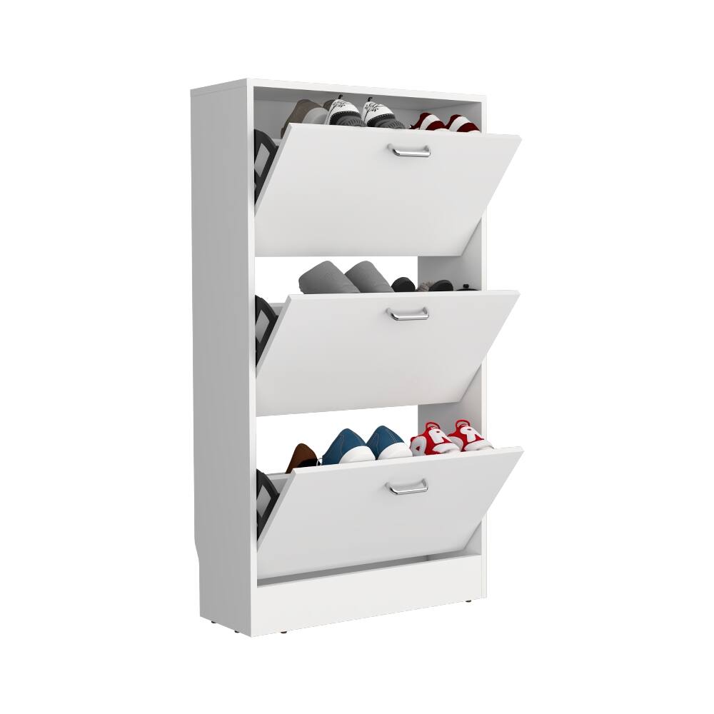 Alt View 4. Loheer - Loheer White Pull Down Shoe Rack, Slim Entryway Shoe Cabinet - White.