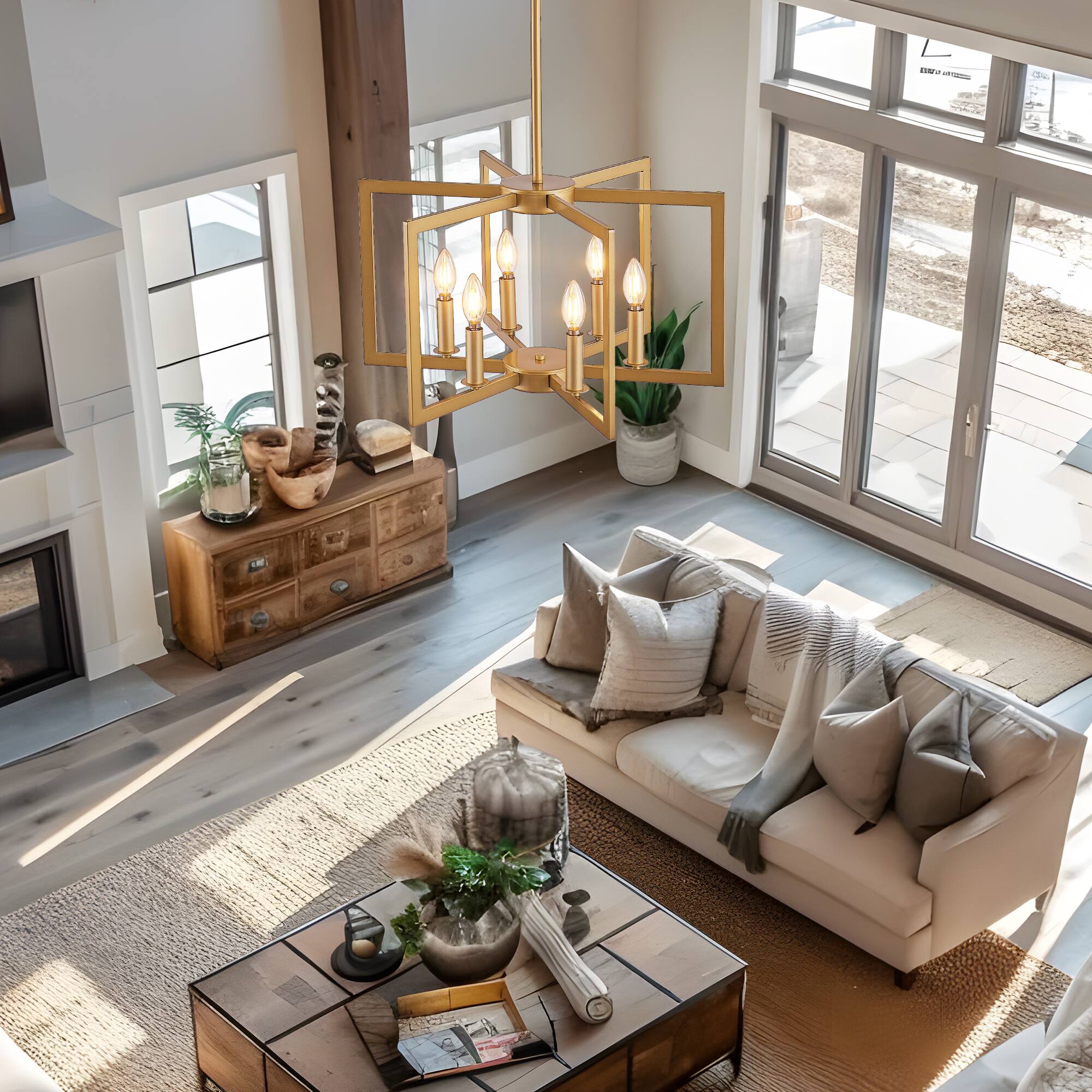 Back. APRILSOUL - 22 Inch Modern Golden Geometric 6-Light Chandelier Industrial Metal Pendant Light Fixture Bulb Not Included.