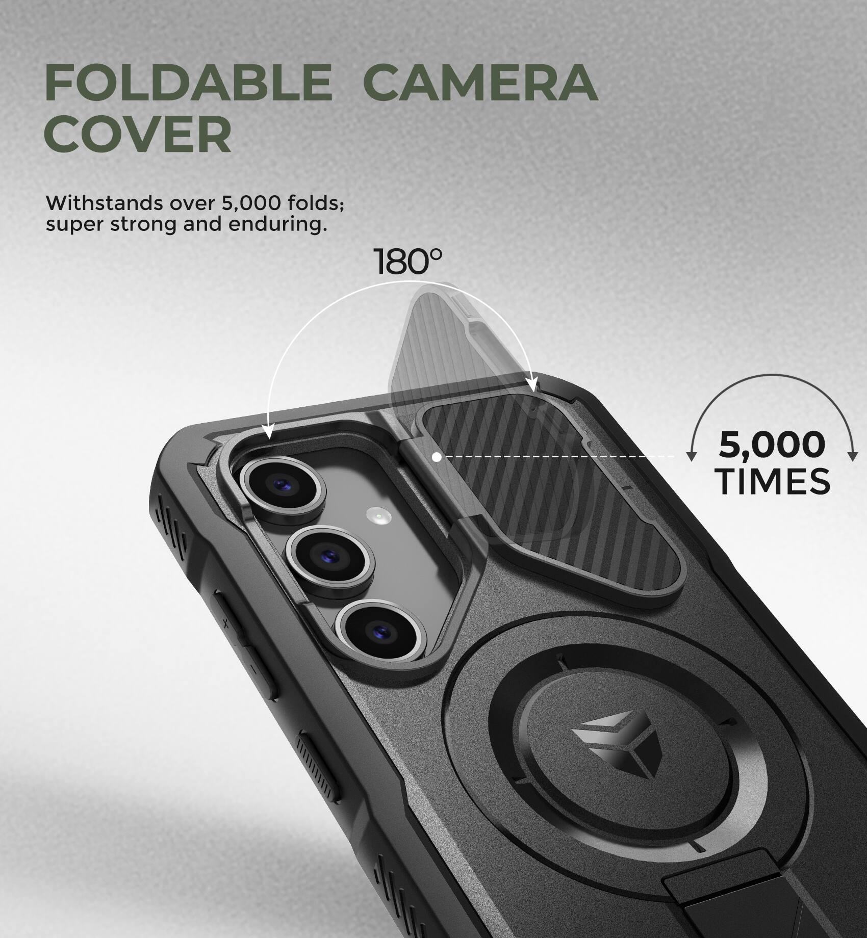 FOLDABLE CAMERA COVER
Withstands over 5,000 folds; super strong and enduring.
180°
5,000 TIMES