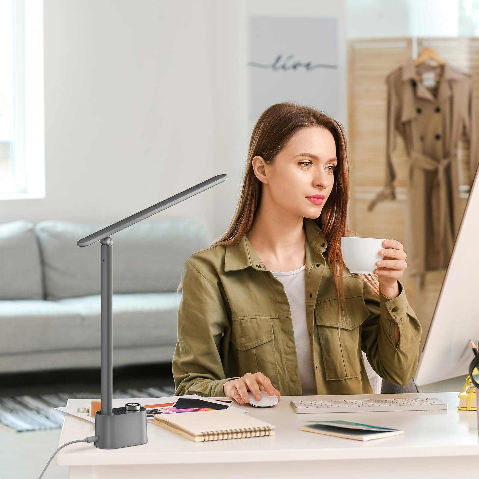 Alt View 4. Honeywell - Sunturalux™ LED Foldable Desk Lamp H01 Pro Stepless Dimmable Eye Caring Desk Light - Grey.