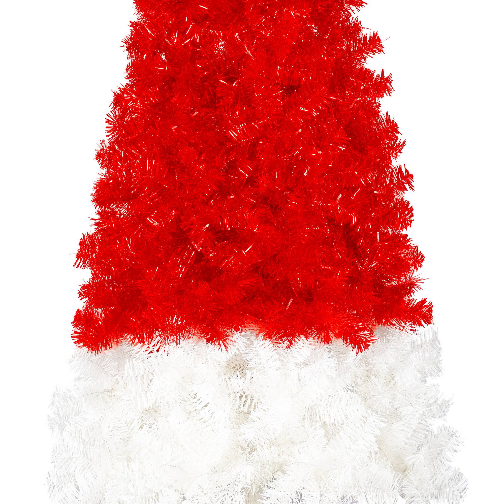 Alt View 8. Tiramisubest - 6FT Artificial Christmas Tree with LED Light, Santa's Hat Shape Artificial Xmas Tree with 1050 Tip, Curved Xmax Tree - Red,White.