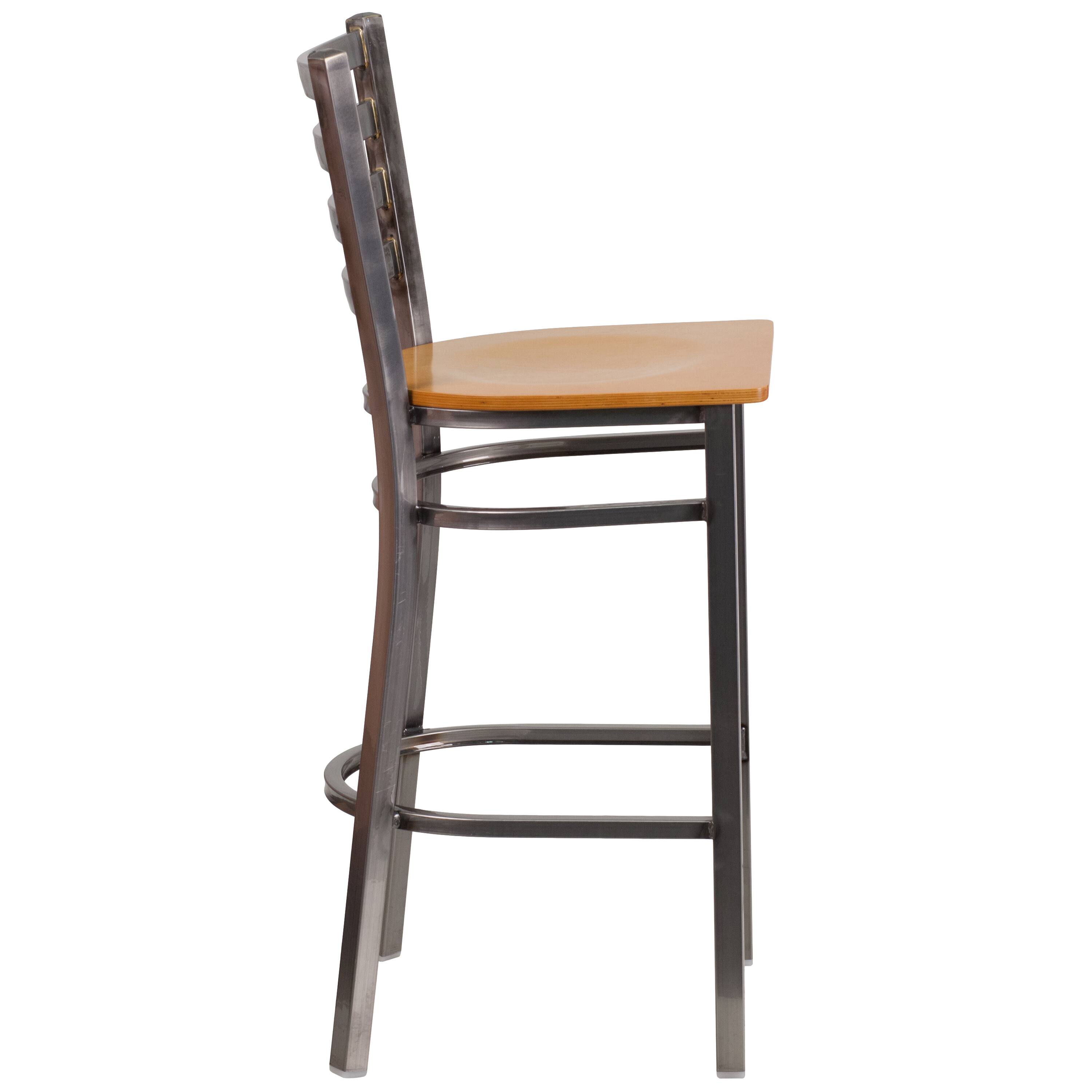 Alt View 5. Emma + Oliver - 2 Pack Clear Coated Ladder Back Metal Restaurant Barstool - Natural Wood Seat/Clear Coated Metal Frame.
