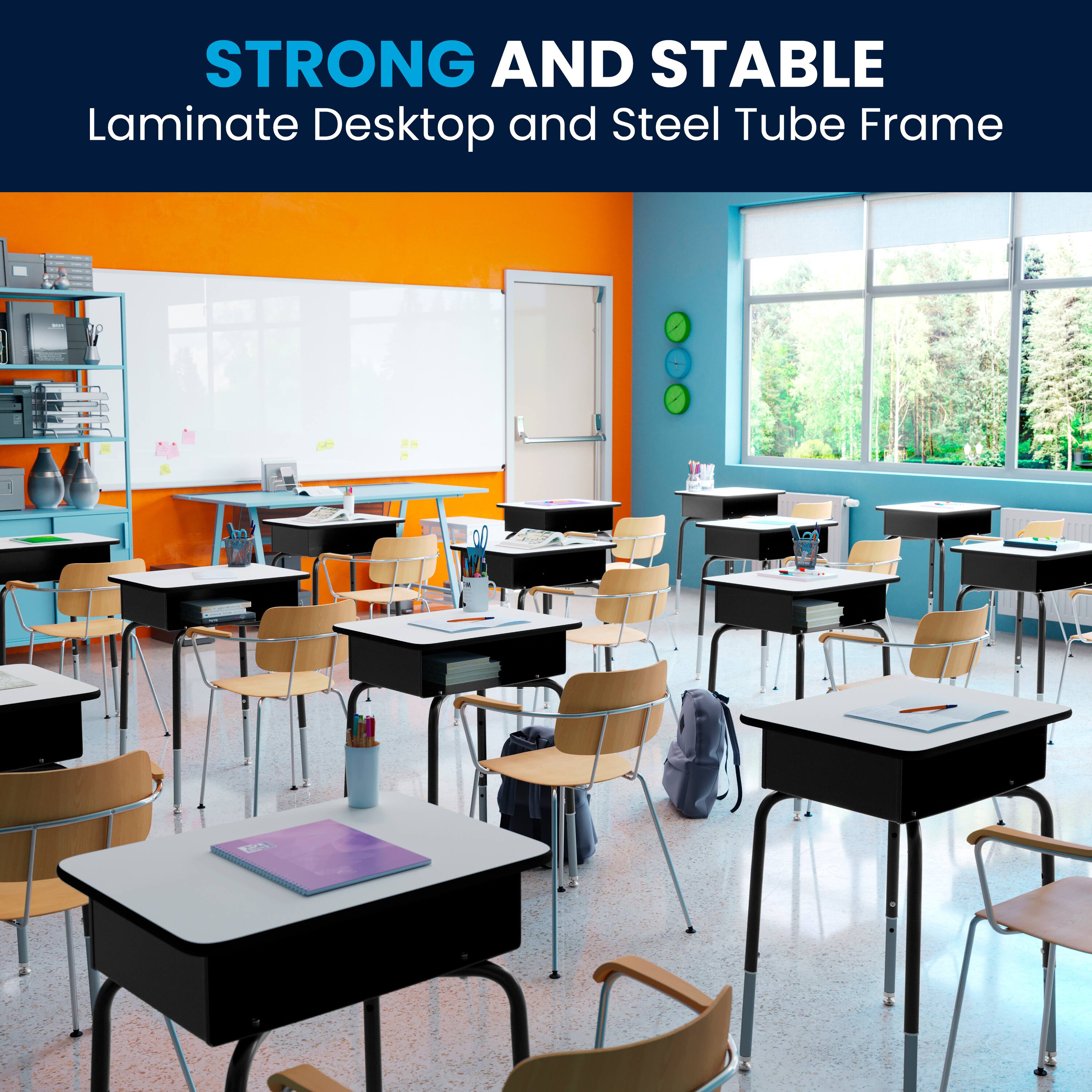 STRONG AND STABLE  
Laminate Desktop and Steel Tube Frame