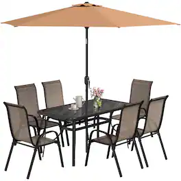 Outsunny - Pieces Patio Furniture Set with 9Ft Patio Umbrella, Outdoor Dining Table and Chairs - Brown