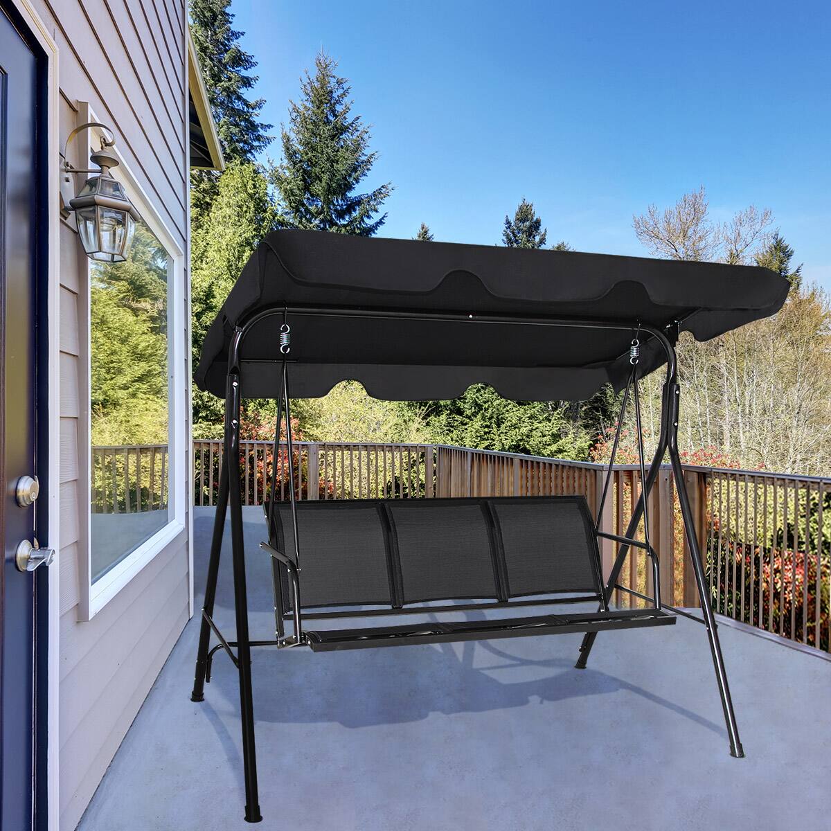 Alt View 1. Costway - Costway Outdoor Patio Swing Canopy 3 Person Canopy Swing Chair Patio Hammock - Black.