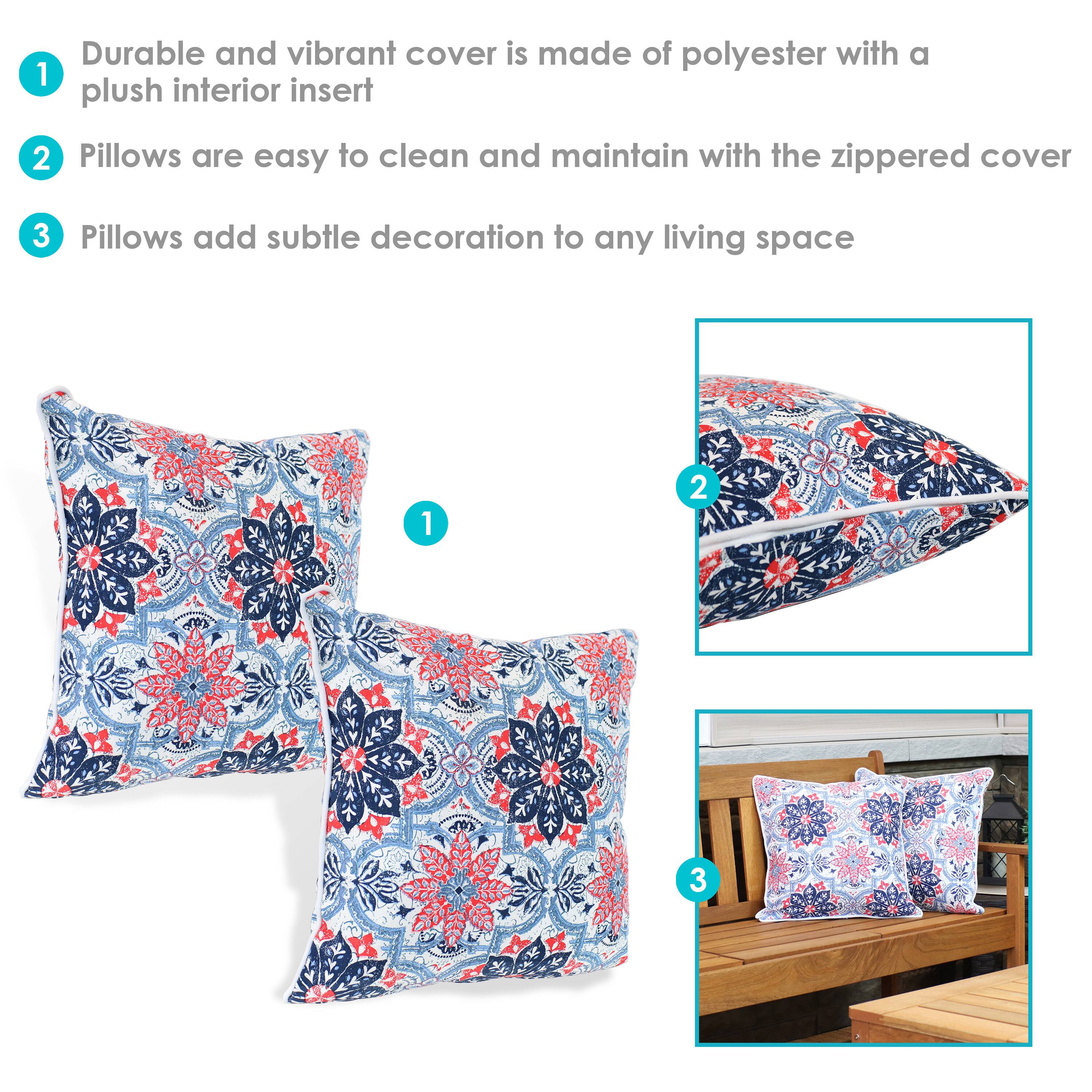 1. Durable and vibrant cover is made of polyester with a plush interior insert
2. Pillows are easy to clean and maintain with the zippered cover
3. Pillows add subtle decoration to any living space