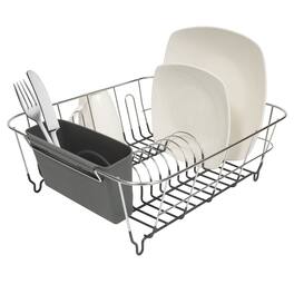 Sweet Home Collection - Chrome Plated Steel 2-Piece Small Compact Dish Drainer - Gray