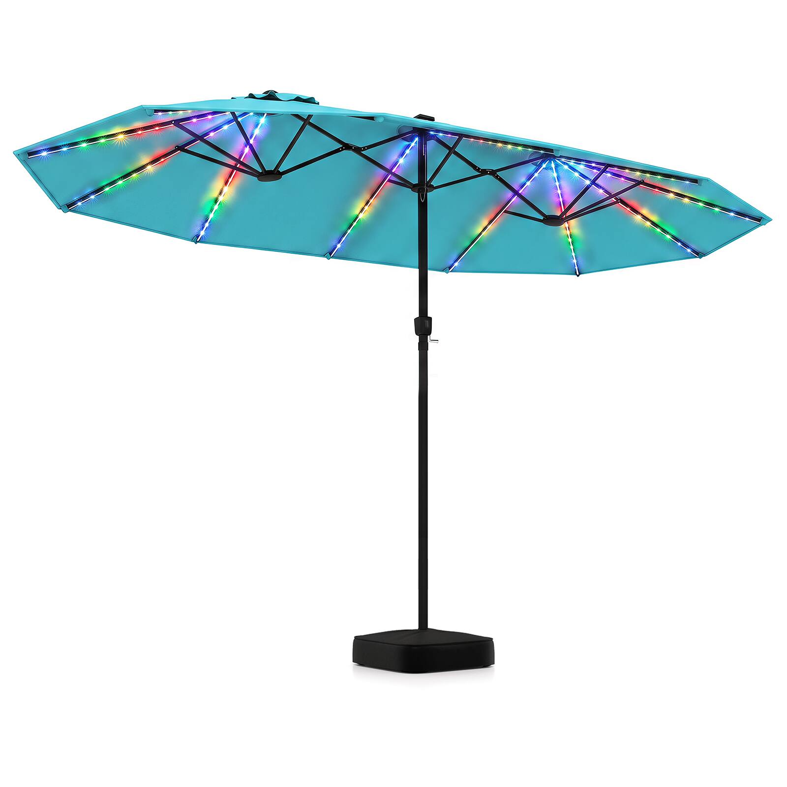 Alt View 9. Gymax - Gymax 15.5 FT Extra-Large Patio Umbrella w/Base Included 12 Ribs 12 Light Modes Turquoise - Green.