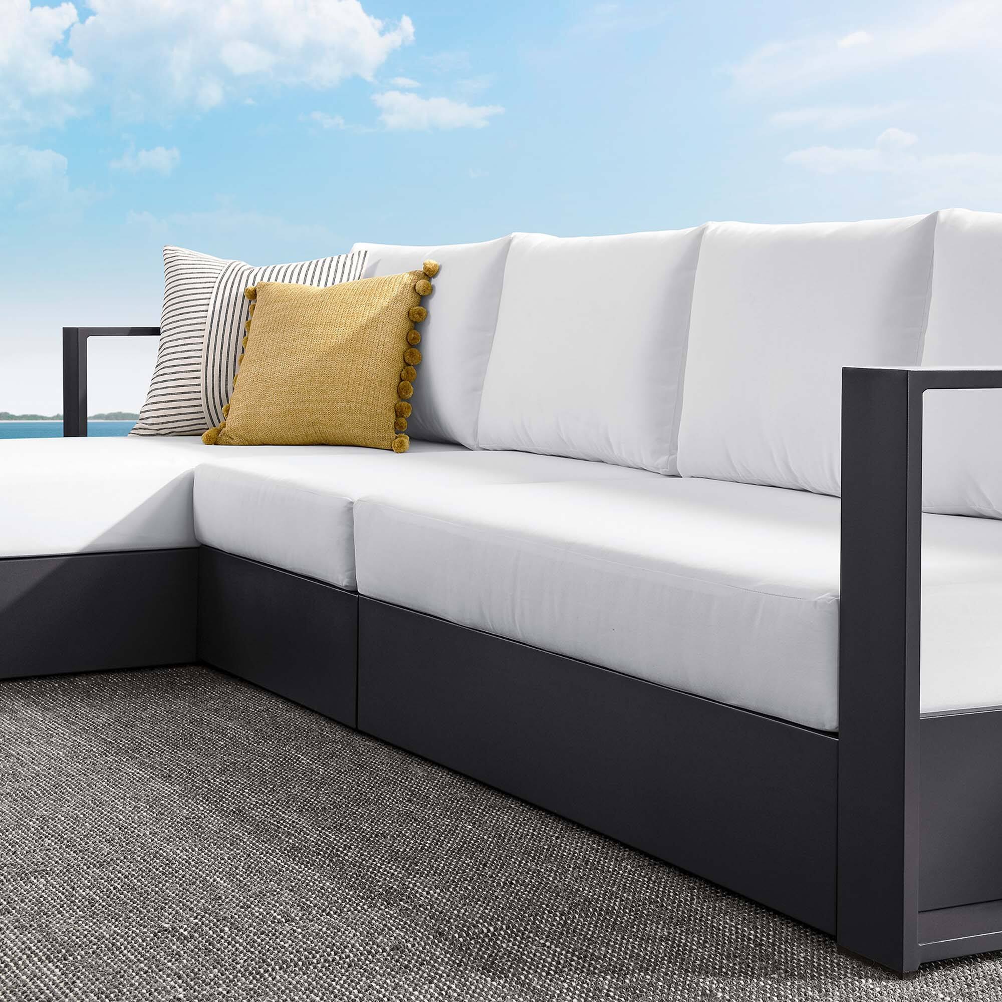Alt View 4. Modway - Tahoe 3-Piece Outdoor Powder-Coated Aluminum Left-Facing Chaise Sectional Sofa Set - Gray White.
