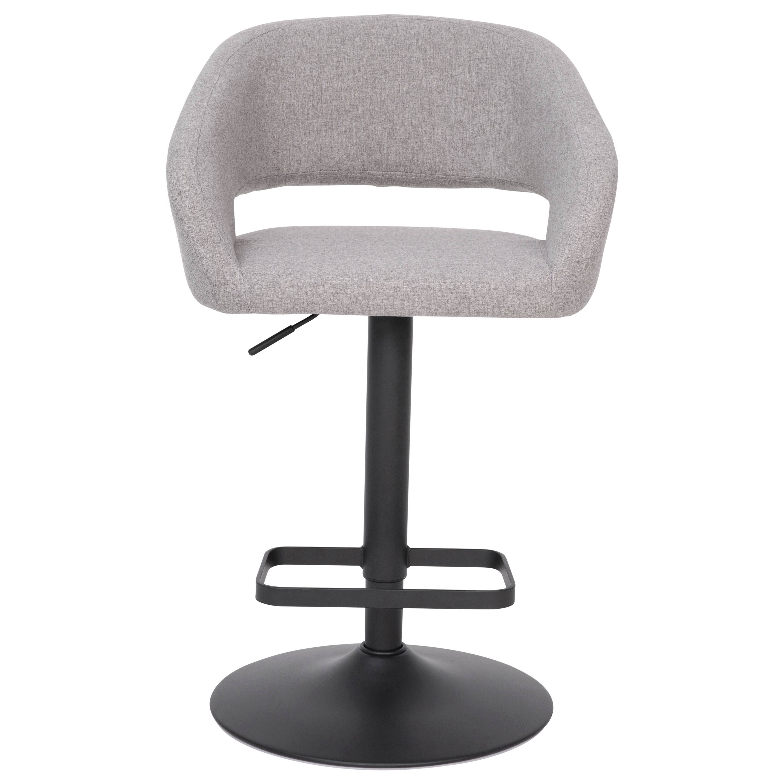Alt View 9. Emma + Oliver - Shae Contemporary Upholstered Adjustable Height Barstool with Rounded, Cutout Mid-Back and Pedestal Base - Gray Fabric/Black Frame.