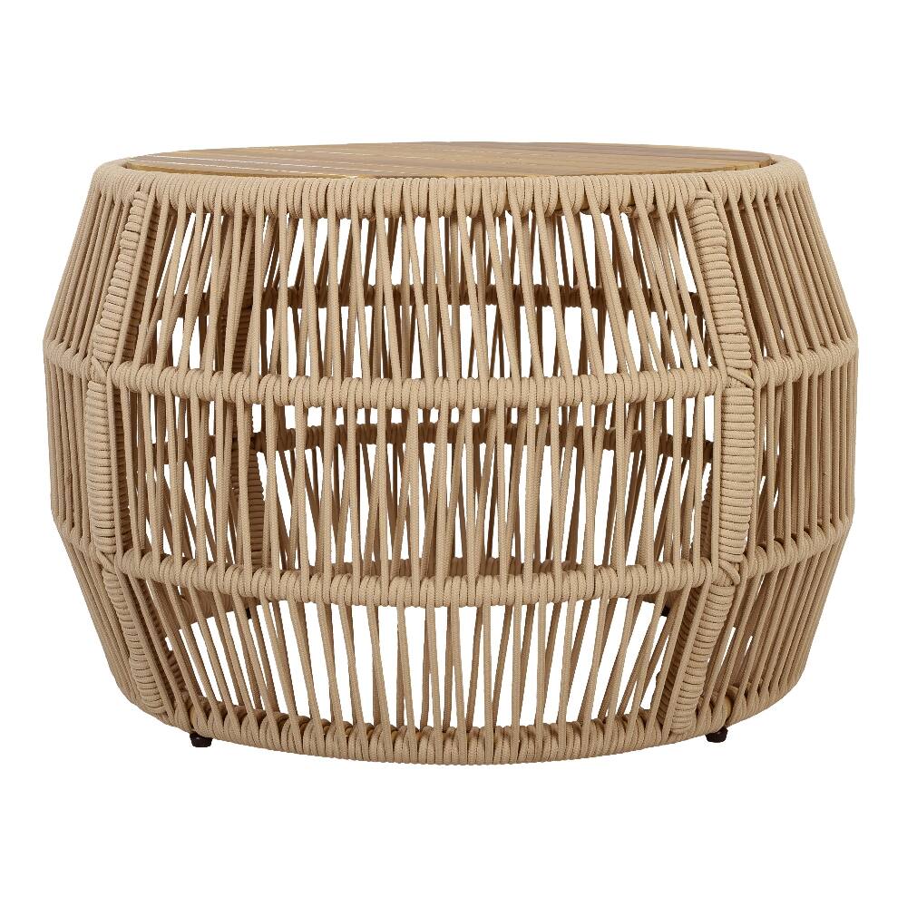 Alt View 1. Loheer - Loheer Round Acacia Wood Side Table Rope Frame Teak Finish - Light Beige.