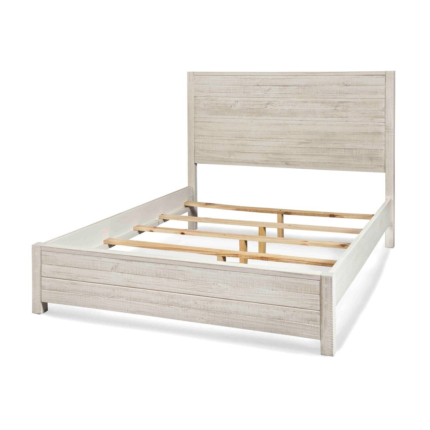 Angle. Hivvago - Hivvago FarmHome Solid Pine Platform Bed in King Size - Off White.